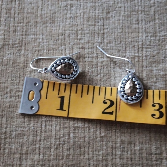 Silver Gold Tone French Wire Tear Drop Earrings - Picture 3 of 7